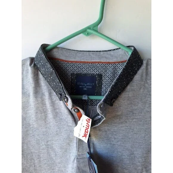 Steel & Jelly Men's Polo Shirt Gray 3 Button Collar Casual Golf Size M - Picture 3 of 6